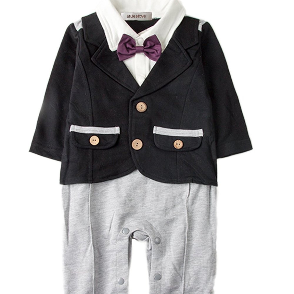 Black 3D Bowtie Cotton Baby Romper
